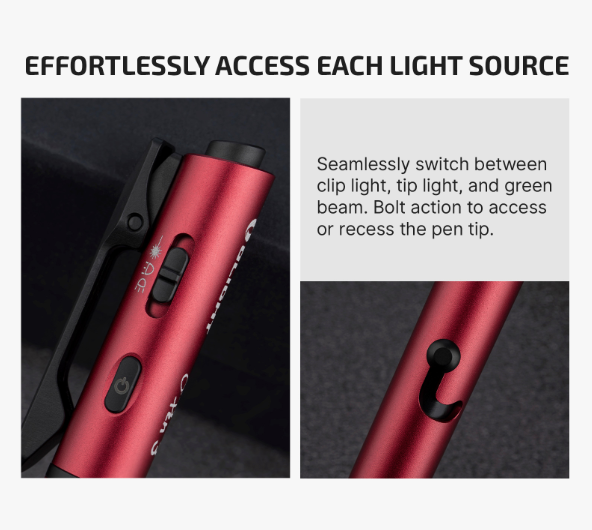 OLIGHT O'Pen 3 Multifunctional Pen Light with 120 Lumens & Green Laser (Wine Red)