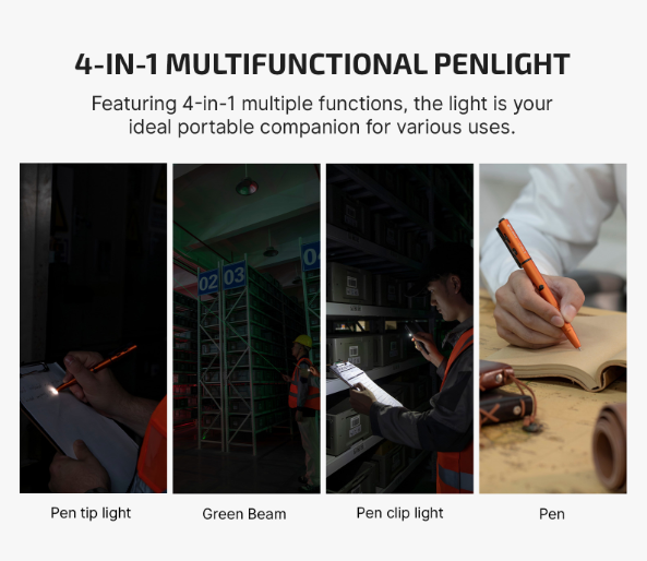 OLIGHT O'Pen 3 Multifunctional Pen Light with 120 Lumens & Green Laser (Orange)