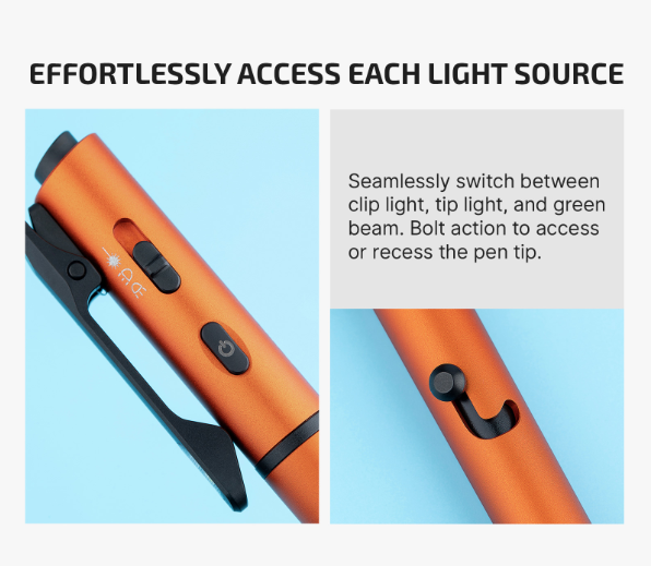 OLIGHT O'Pen 3 Multifunctional Pen Light with 120 Lumens & Green Laser (Orange)