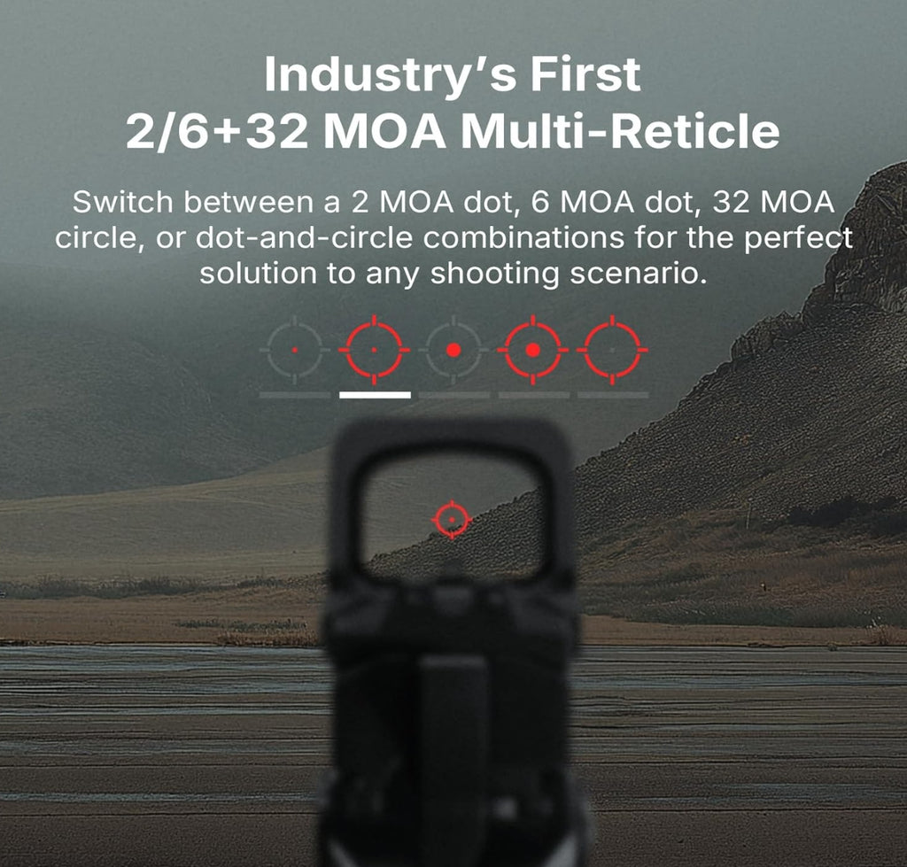 OSIGHT XR Enclosed Red Dot Sight, 2/6 MOA Dot & 32 MOA Circle Multi-Reticle, 407C/507C Footprint Compatible