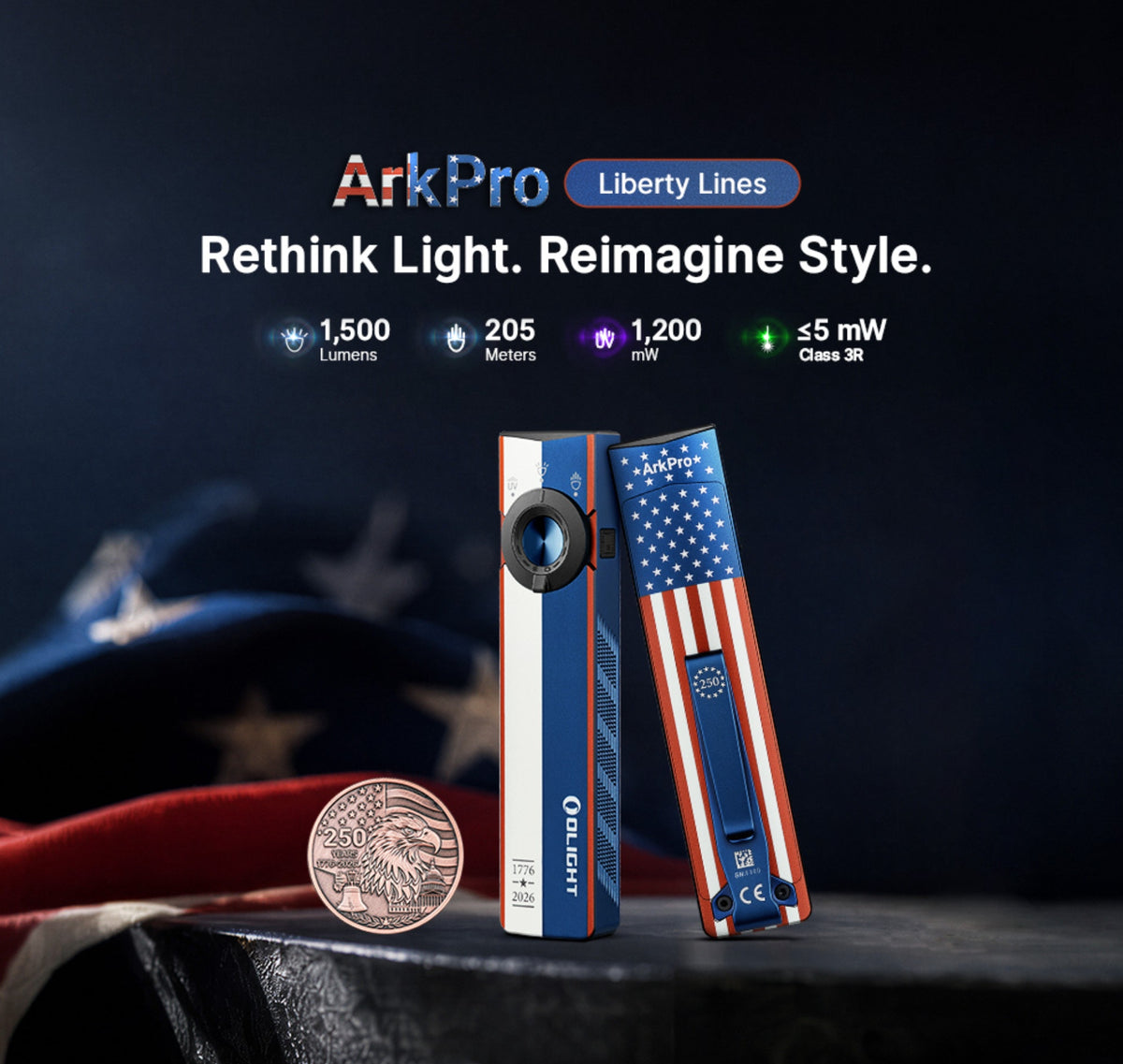 OLIGHT ArkPro Liberty Lines | Limited Edition Flat EDC Flashlight