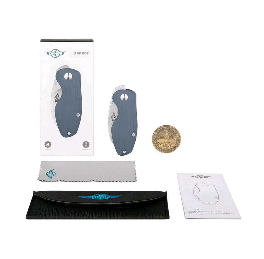 Olight Oknife Parrot Gray Folding Knife, 154CM Stainless Steel Blade, Micarta H