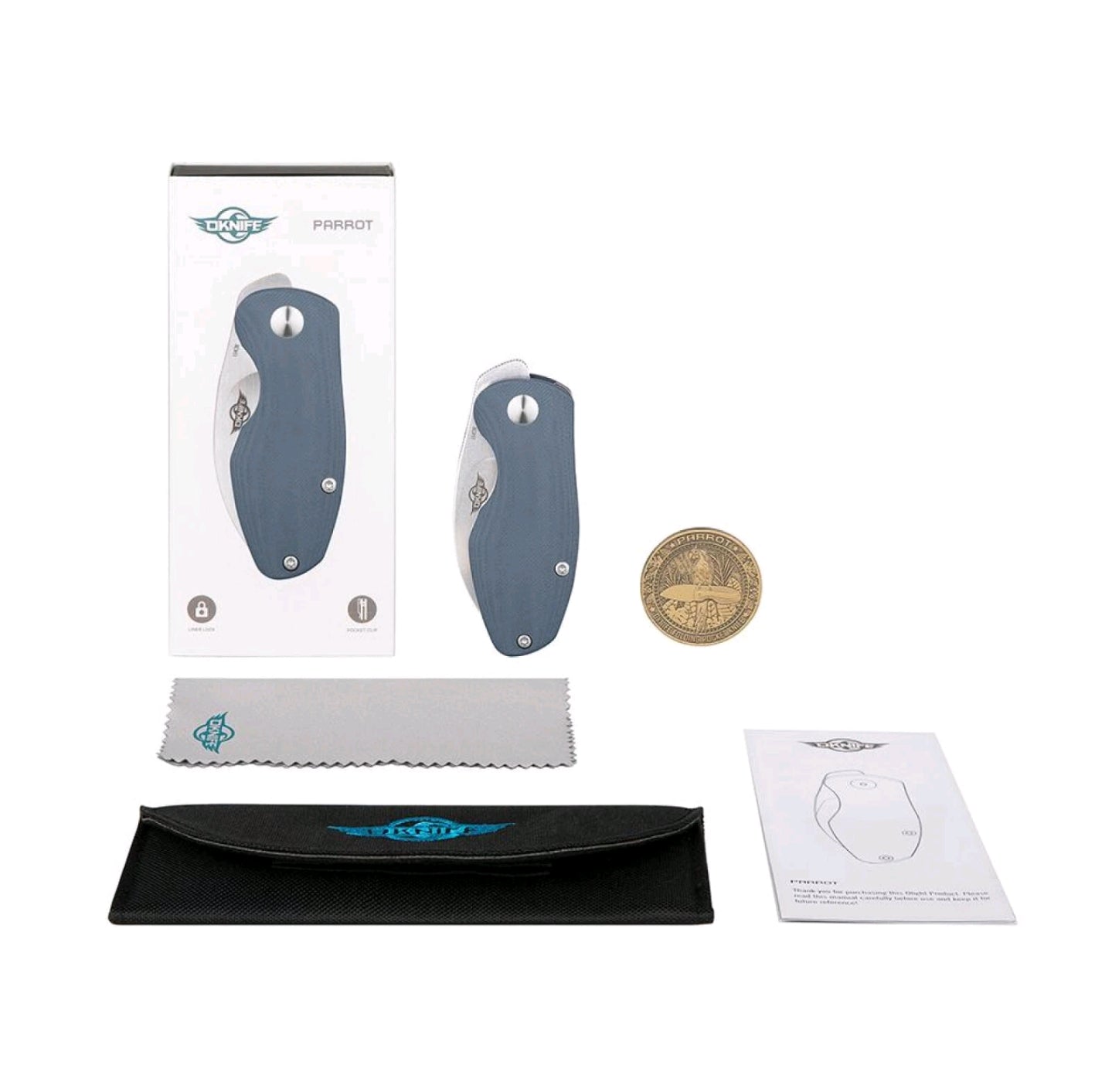 Olight Oknife Parrot Gray Folding Knife, 154CM Stainless Steel Blade, Micarta H