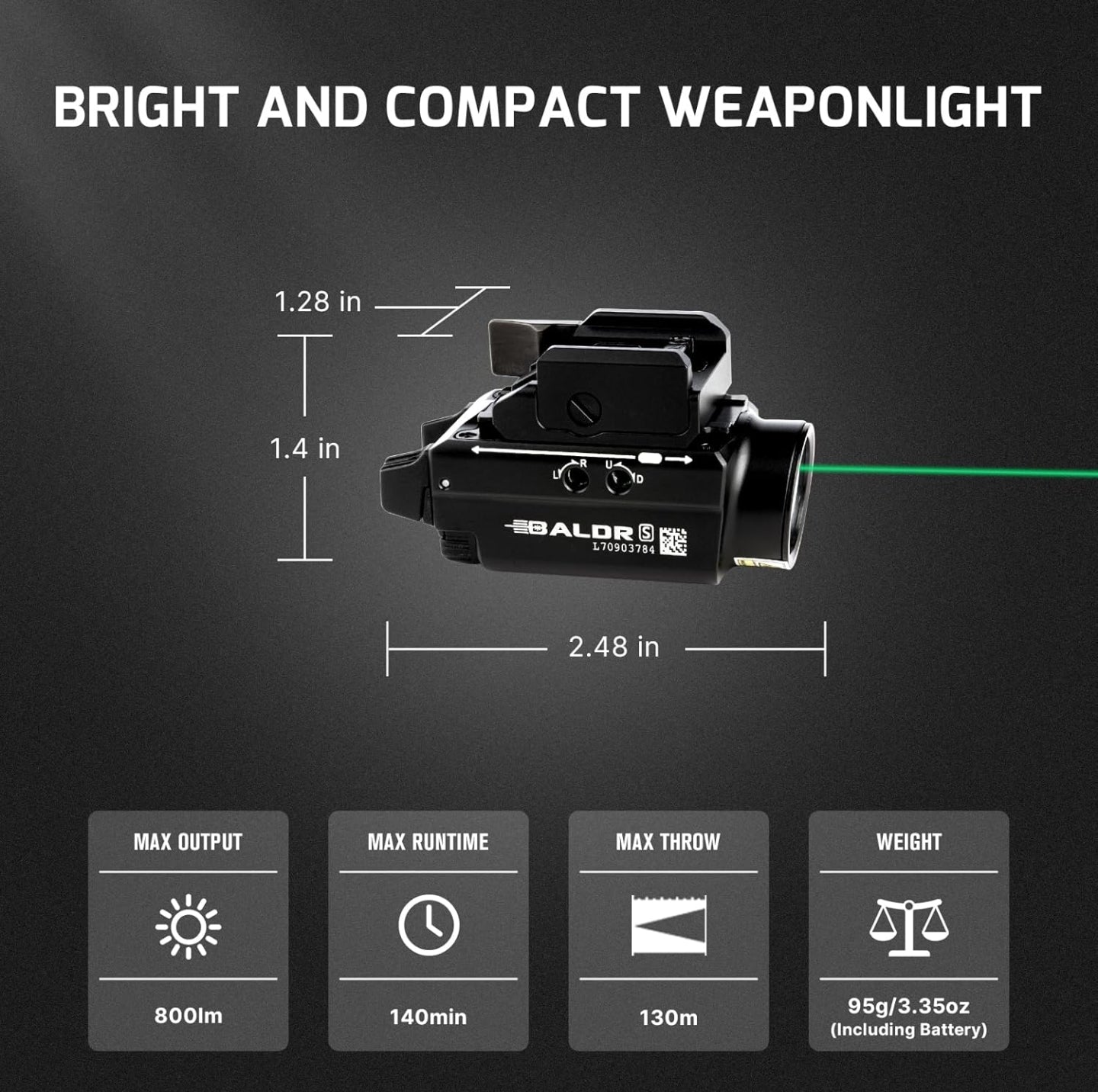 OLIGHT Baldr S 800 Lumens Compact Rail Mount Weaponlight with Green Beam